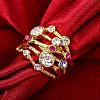 Romantic Real 18K Gold Plated Tin Alloy Czech Rhinestone Wide Band Finger Ring RJEW-BB00991-02-4